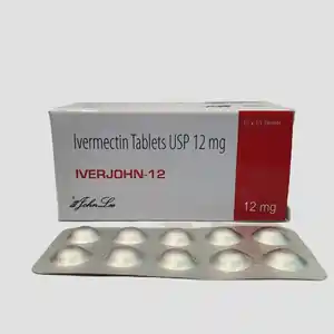 Ivermectin 12 mg tablets in blister packaging, used for treating parasitic infections.